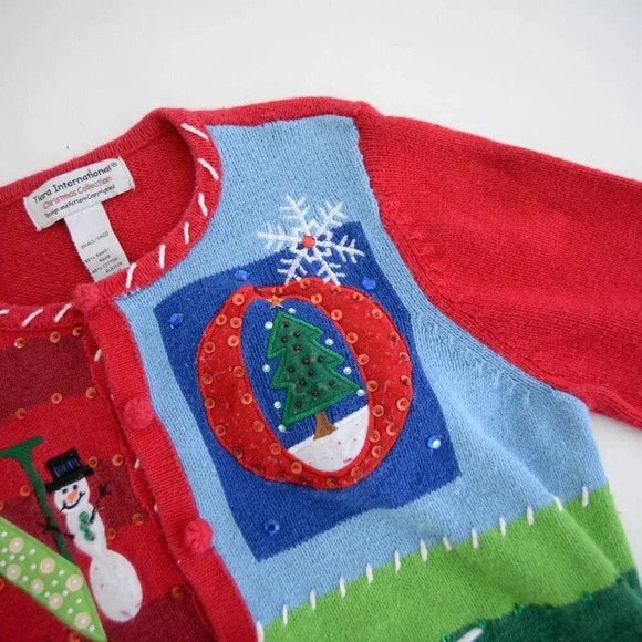 Vintage Tiara International Christmas Collection Red Knit NOEL Cardi Sweater S - Picture 9 of 11